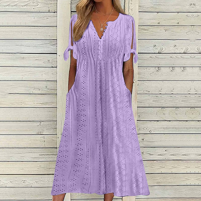 👗👗【Ofertă limitată】✨✨【S-5XL】 Rochie nouă la modă, casual, lejeră, cu talie înaltă, brodată, în culoare uni, simplă și elegantă, culoare unică