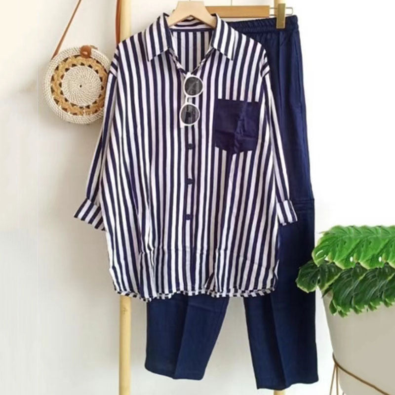 ✨👗【50%OFF】【S-5XL】 🌸Costum casual din două piese cu dungi de primăvară_3976165