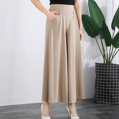 👖🌿【M-5XL】2025 Nowe damskie letnie szerokie nogawki Ice Silk Cropped Pants-3918409