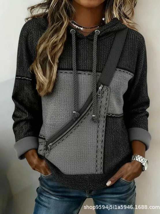 【S–5XL】Дамска блуза с дълъг ръкав, качулка и щампа