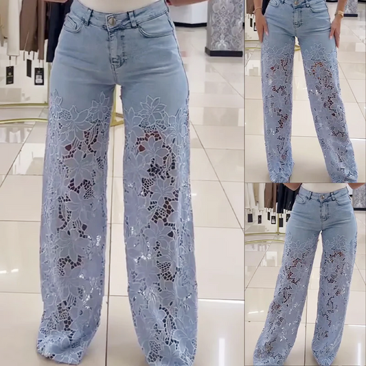 💥Promocja 💥【50KG-110KG】👖 Nowoczesne jeansy z koronkowymi łatkami