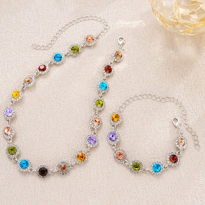 🔥【Cumpără 1, primești 1 gratuit】Set complet cu diamante în culori noi pentru primăvară și vară (colier + brățară din argint 925), design de nișă avansat și versatil