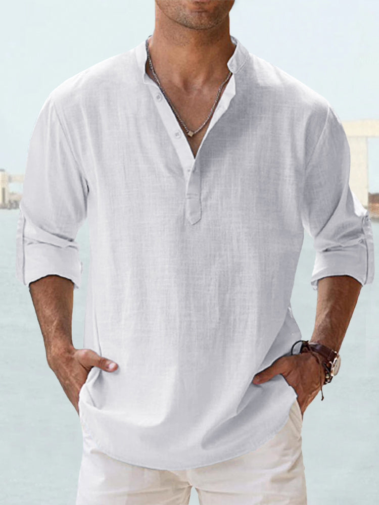 👕🌴👕 【S-5XL】Męska koszula z długim rękawem wykonana z bawełny i lnu.--3976553