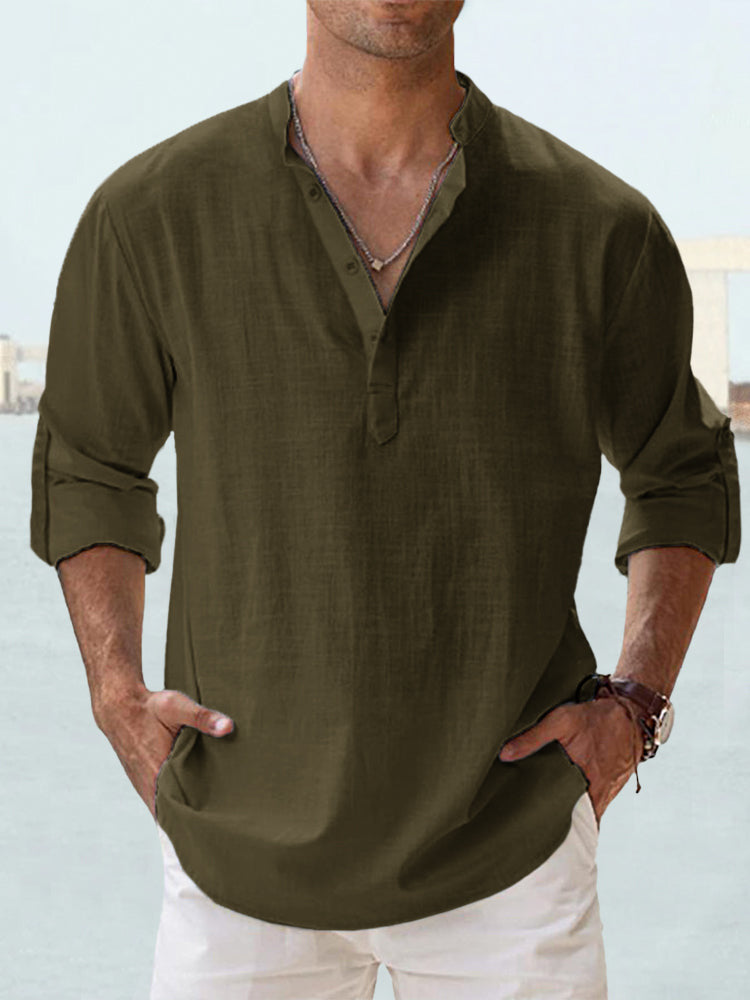 👕🌴👕 【S-5XL】Męska koszula z długim rękawem wykonana z bawełny i lnu.--3976553