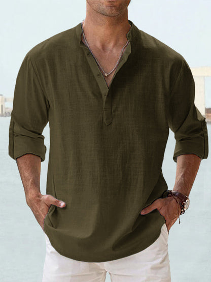 👕🌴👕 【S-5XL】Męska koszula z długim rękawem wykonana z bawełny i lnu.--3976553