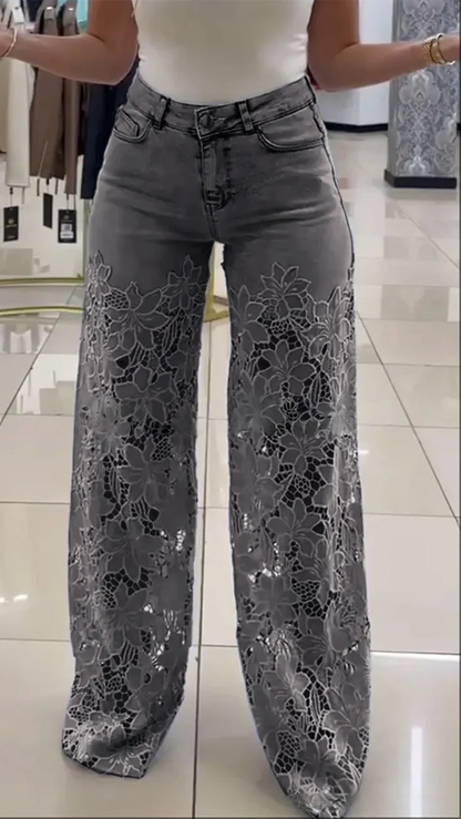 💥Promocja 💥【50KG-110KG】👖 Nowoczesne jeansy z koronkowymi łatkami