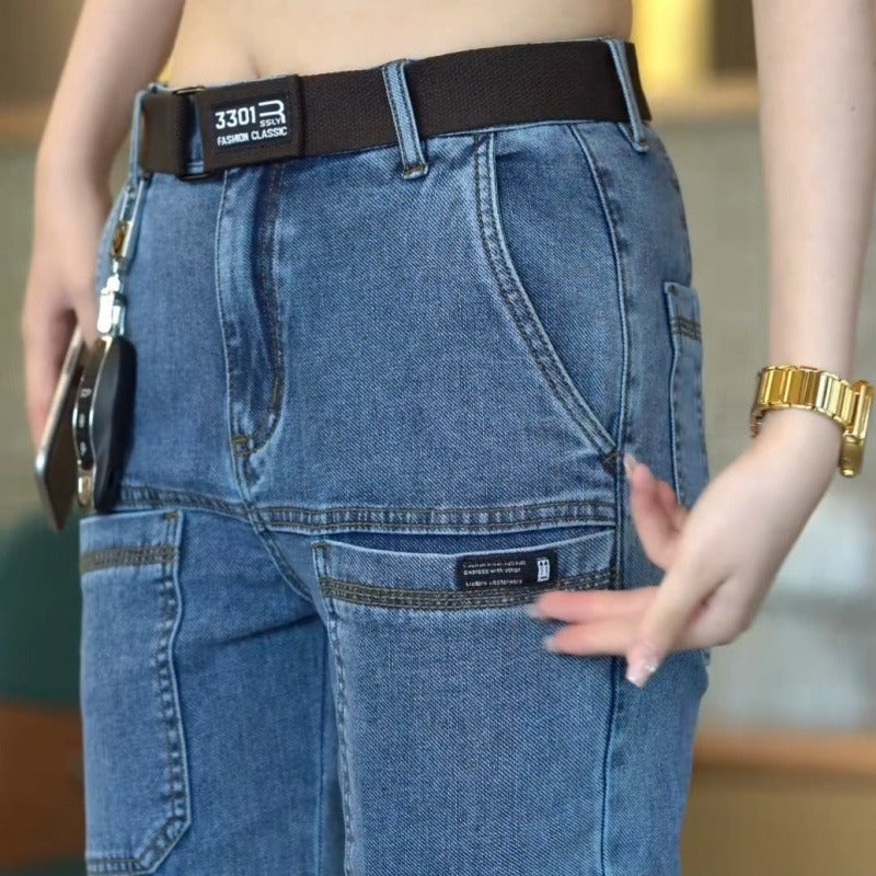 👏Płatność przy odbiorze👍【28-36】👖👖Wytrzymałe męskie jeansy z prostymi nogawkami i wieloma kieszeniami