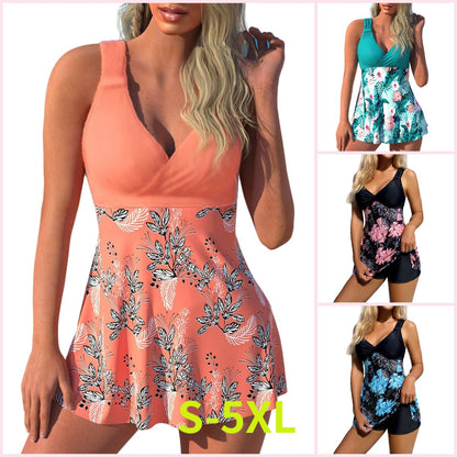 🌴🏖️🌈【50% popust 🔥】【S-5XL】😍Komplet kopalk za ženske z vzorcem plus size, odprt hrbet, razcepljeno krilo, hitro sušeča tkanina