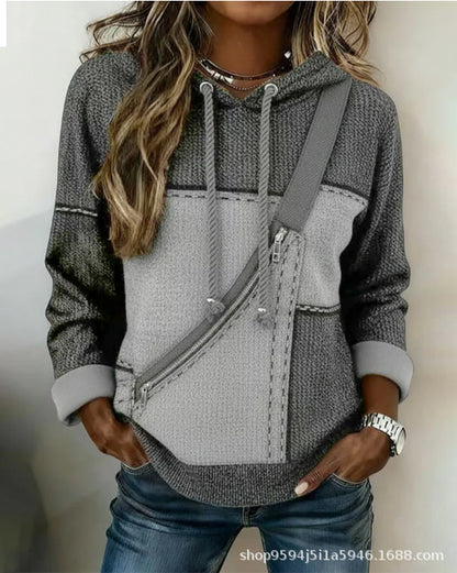 【S–5XL】Дамска блуза с дълъг ръкав, качулка и щампа