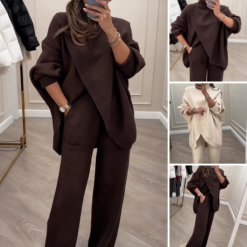 🔥 49% popusta! Novo! Ženski dvodijelni set - asimetrični pulover + hlače širokih nogavica, široki kroj, mekana tkanina, super udobne👚 Besplatna dostava✨