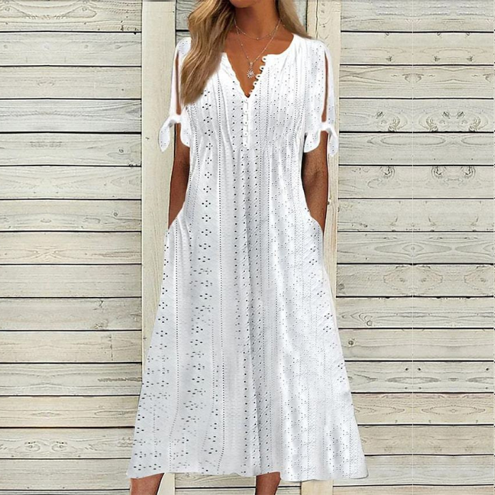 👗👗【Ofertă limitată】✨✨【S-5XL】 Rochie nouă la modă, casual, lejeră, cu talie înaltă, brodată, în culoare uni, simplă și elegantă, culoare unică