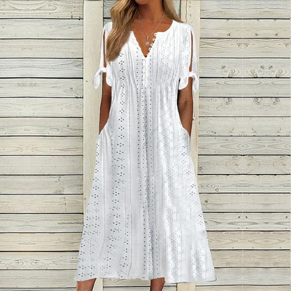 👗👗【Ofertă limitată】✨✨【S-5XL】 Rochie nouă la modă, casual, lejeră, cu talie înaltă, brodată, în culoare uni, simplă și elegantă, culoare unică
