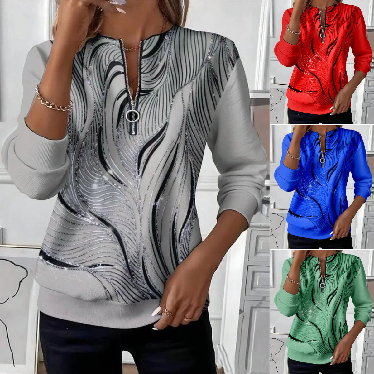 🔥【Popust kmalu izteče】(S-5XL) Pulover s potiskom in zapiranjem z zadrgo