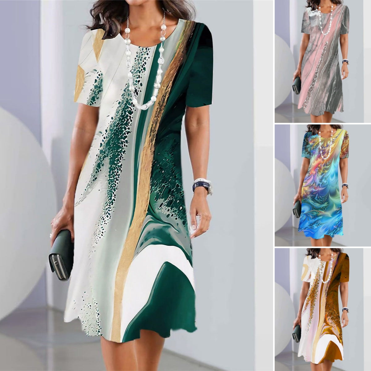 👗💌👗Oferta ograniczona czasowo【XS-5XL】 2025 Damska letnia sukienka casualowa z nadrukiem i okrągłym dekoltem