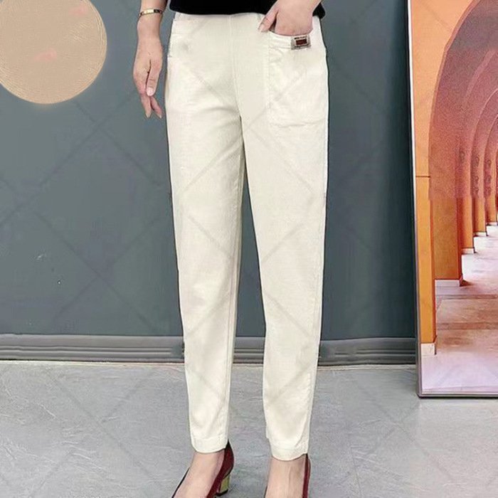 👖🔥🔥【M-6XL】Pantaloni casual de dama noi, elastici si versatili, in marimi mari, din bumbac pur3904769