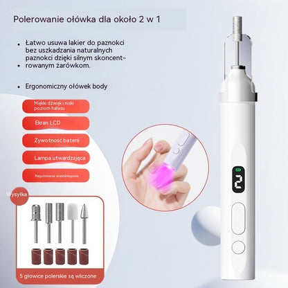 💅Elektryczny pilnik do paznokci 2 w 1 z lampą LED (lampa do utwardzania + 5 końcówek polerujących)