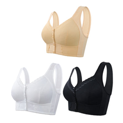 🎁（3 szt）💕🎁【45kg-155kg】Oversized oddychający biustonosz z miękkiej bawełny, zapinany z przodu na guziki