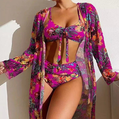 👙☀️【S-5XL】2025 Nou Set de costume de baie cu șal din trei piese