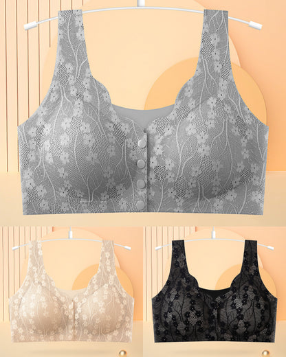 😍【3 sztuki】【40-100KG】👙Biustonosz damski bez fiszbin z koronkowym przodem, 49% zniżki