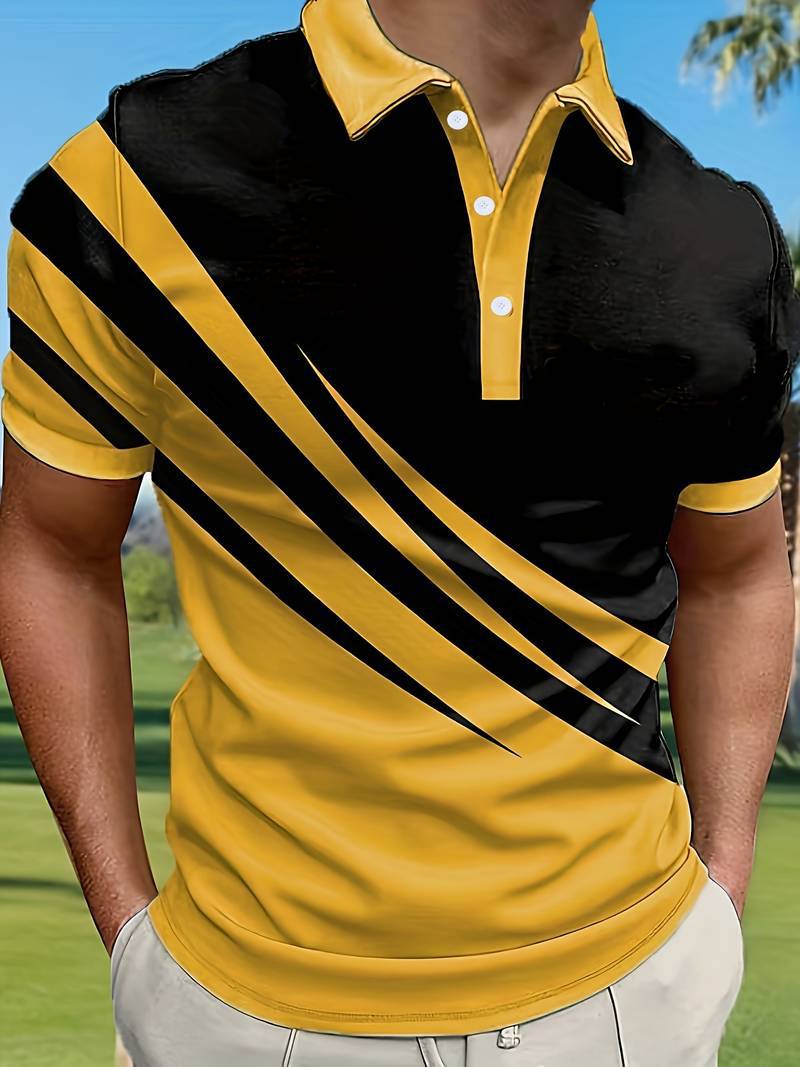 👔【S-6XL】Męska nowa letnia koszulka POLO w paski z nadrukiem 3D