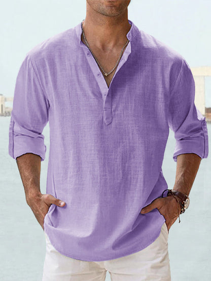 👕🌴👕 【S-5XL】Męska koszula z długim rękawem wykonana z bawełny i lnu.--3976553