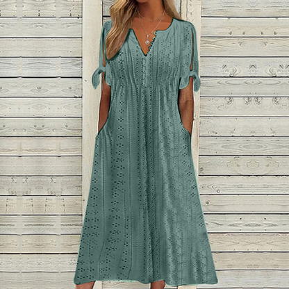 👗👗【Ofertă limitată】✨✨【S-5XL】 Rochie nouă la modă, casual, lejeră, cu talie înaltă, brodată, în culoare uni, simplă și elegantă, culoare unică