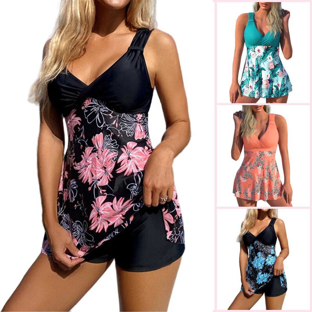 🌴🏖️🌈【50% popust 🔥】【S-5XL】😍Komplet kopalk za ženske z vzorcem plus size, odprt hrbet, razcepljeno krilo, hitro sušeča tkanina