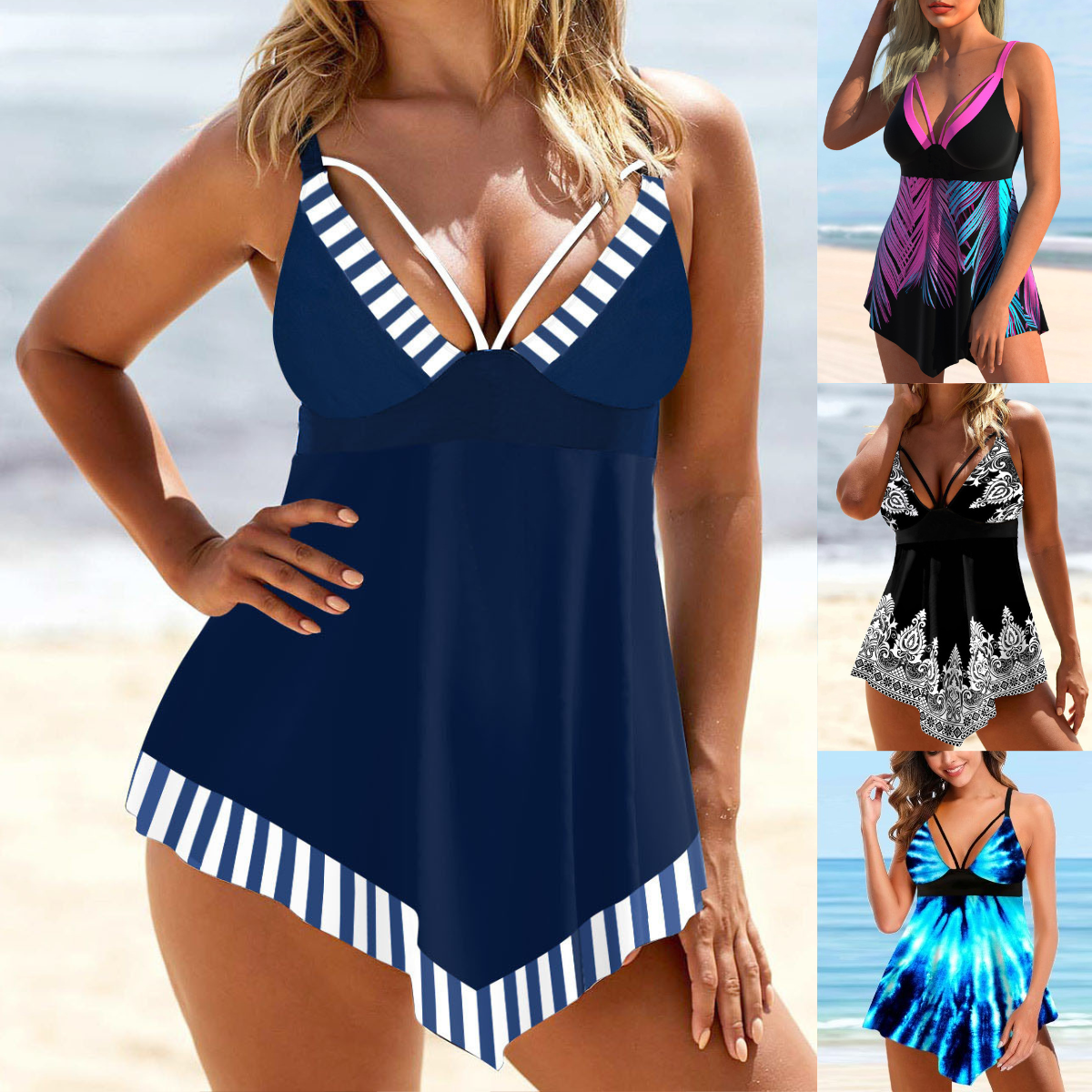 🏊‍👙【Reducere de 50% 🔥】【S-5XL】🏖️😍 Costum de baie din două piese imprimat mărime mare pentru femei, bikini plus mărime