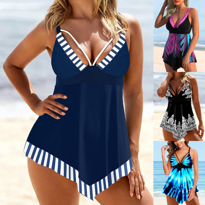 🏊‍👙【Reducere de 50% 🔥】【S-5XL】🏖️😍 Costum de baie din două piese imprimat mărime mare pentru femei, bikini plus mărime