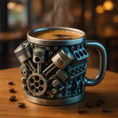 🎁☕  Taza de café de acero inoxidable Creative Engine V6V8, diseño mecánico