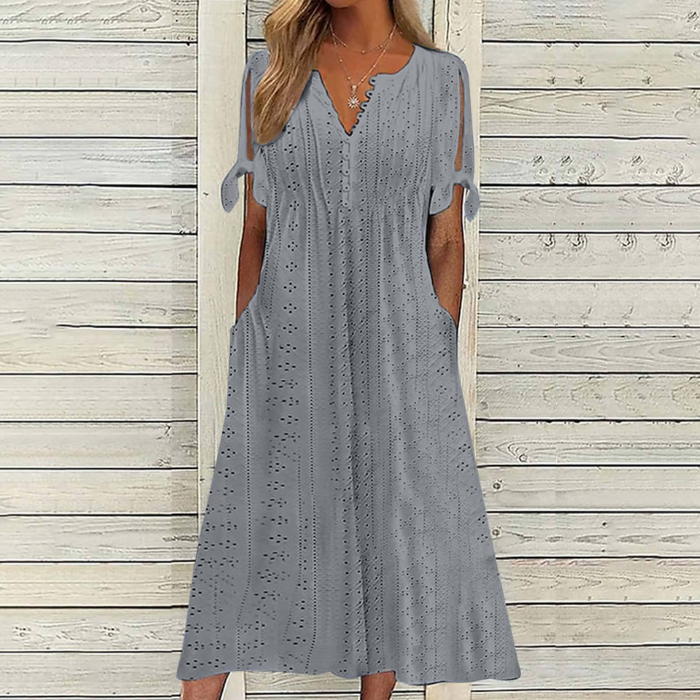 👗👗【Ofertă limitată】✨✨【S-5XL】 Rochie nouă la modă, casual, lejeră, cu talie înaltă, brodată, în culoare uni, simplă și elegantă, culoare unică