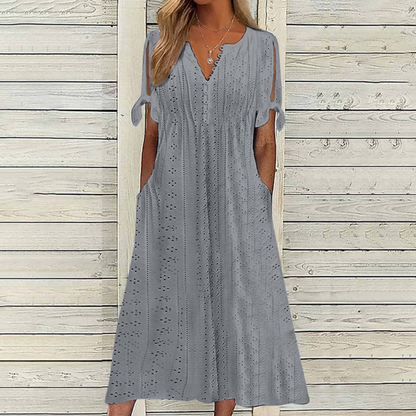 👗👗【Ofertă limitată】✨✨【S-5XL】 Rochie nouă la modă, casual, lejeră, cu talie înaltă, brodată, în culoare uni, simplă și elegantă, culoare unică