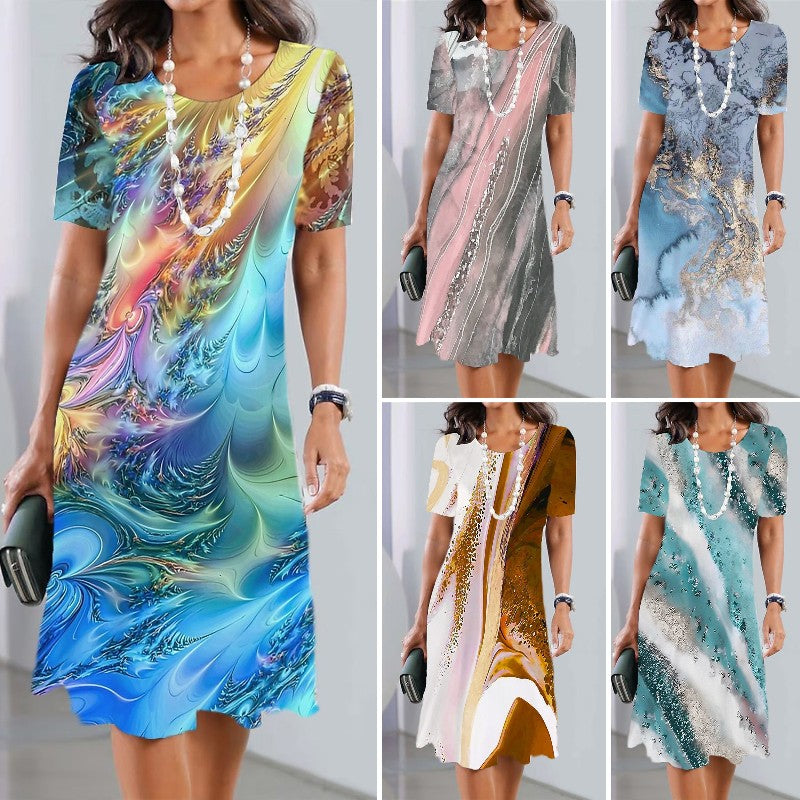 👗💌👗Oferta ograniczona czasowo【XS-5XL】 2025 Damska letnia sukienka casualowa z nadrukiem i okrągłym dekoltem