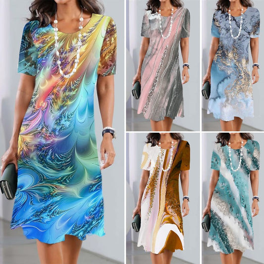 👗💌👗Oferta ograniczona czasowo【XS-5XL】 2025 Damska letnia sukienka casualowa z nadrukiem i okrągłym dekoltem