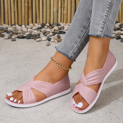 💖【36-41】🌻2025 Lekkie damskie płaskie sandały z krzyżowymi paskami - puste letnie buty codzienne, miękkie, wygodne i swobodne