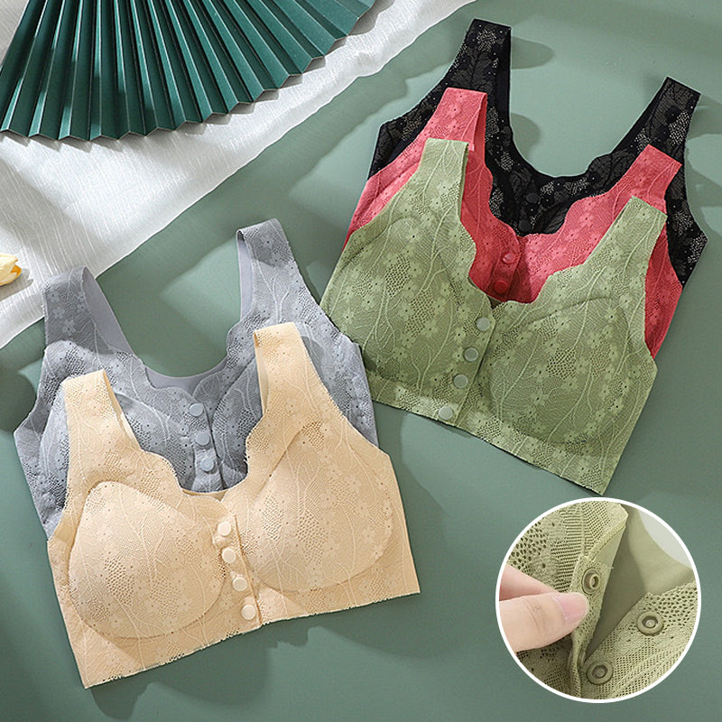 😍【3 sztuki】【40-100KG】👙Biustonosz damski bez fiszbin z koronkowym przodem, 49% zniżki