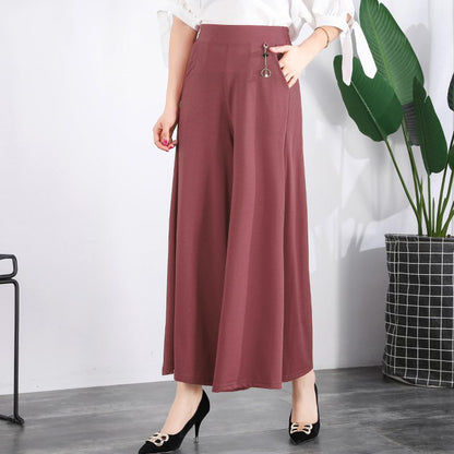 👖🌿【M-5XL】2025 Nowe damskie letnie szerokie nogawki Ice Silk Cropped Pants-3918409