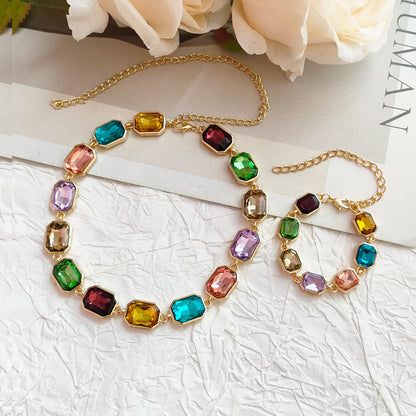 🔥【Cumpără 1, primești 1 gratuit】Set complet cu diamante în culori noi pentru primăvară și vară (colier + brățară din argint 925), design de nișă avansat și versatil