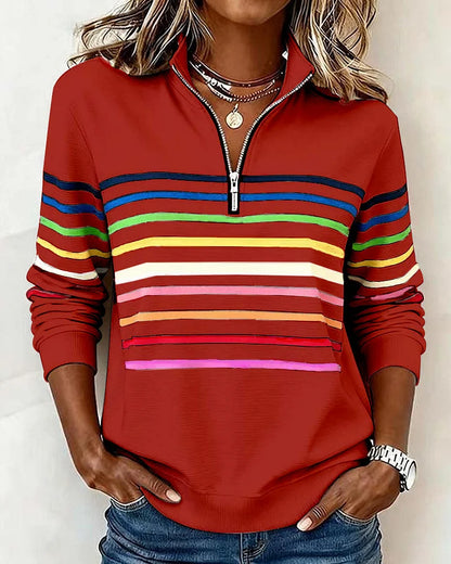 😀👗 Modna jopa z mavričnimi črtami in ovratnikom z zadrgo na pol