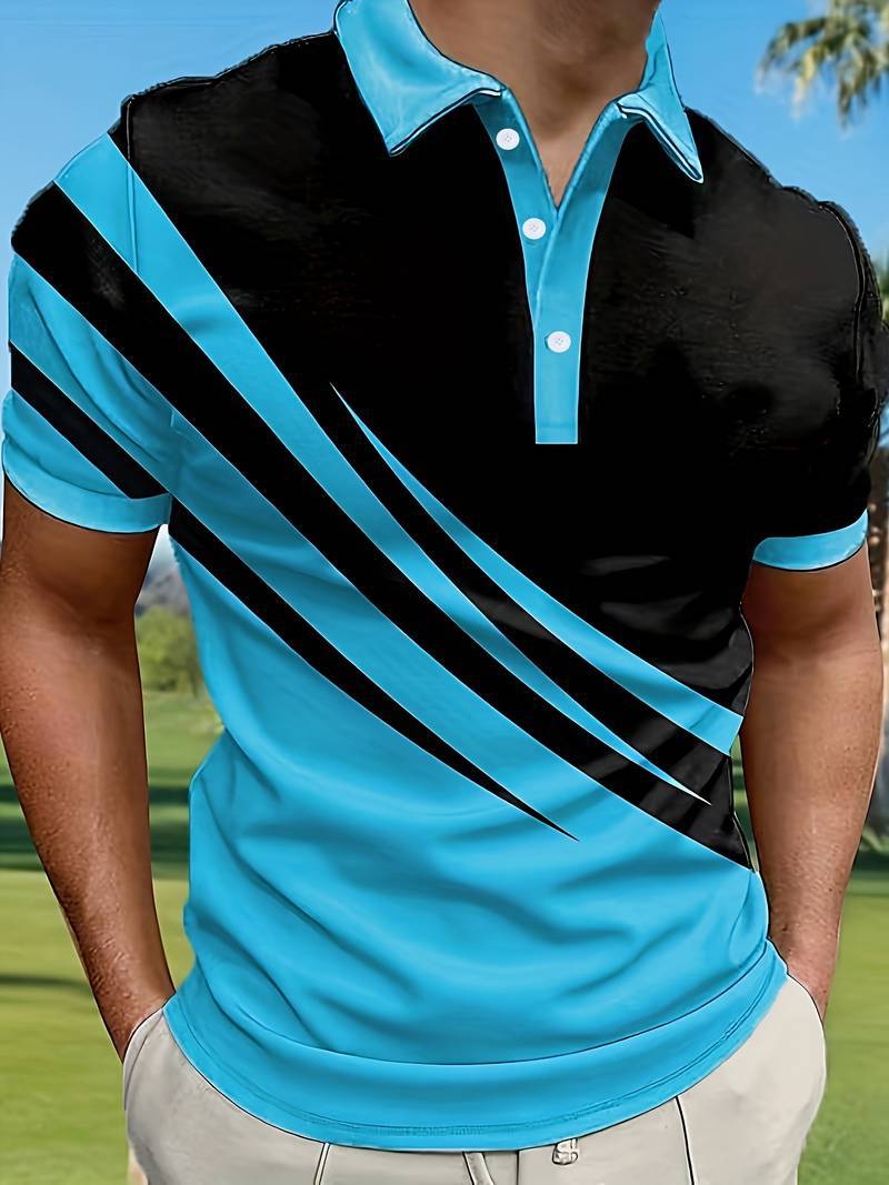 👔【S-6XL】Męska nowa letnia koszulka POLO w paski z nadrukiem 3D