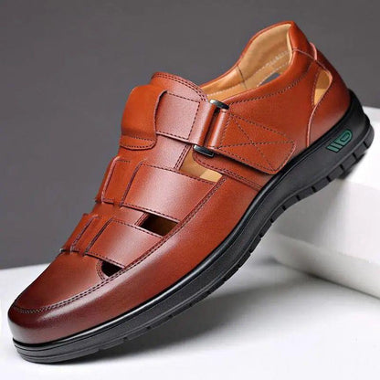 👞👍【38-44】2025 Vară Sandale Bărbați Piele de vacă Respirabil Hollow Anti-alunecare Casual