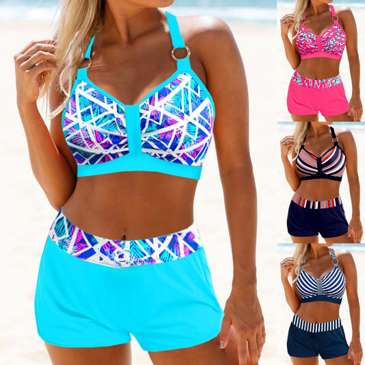 【 Gorąca sprzedaż 】👙 Nowe seksowne bikini w dużym rozmiarze✅Wielokolorowy druk w paski✅Dzielony strój kąpielowy