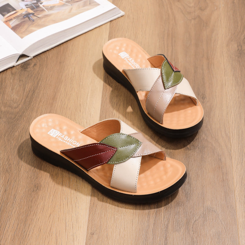 【35-40】Papuci retro de la moda pentru dama din piele