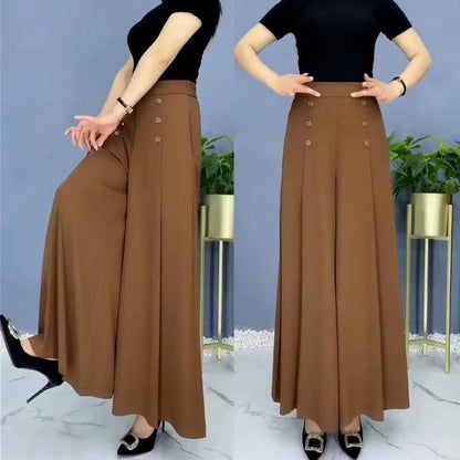 🔥Letnie luźne, lodowe jedwabie, uniwersalne i eleganckie, drapowane kuloty z szerokimi nogawkami, wyszczuplające i zakrywające krok