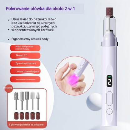 💅Elektryczny pilnik do paznokci 2 w 1 z lampą LED (lampa do utwardzania + 5 końcówek polerujących)