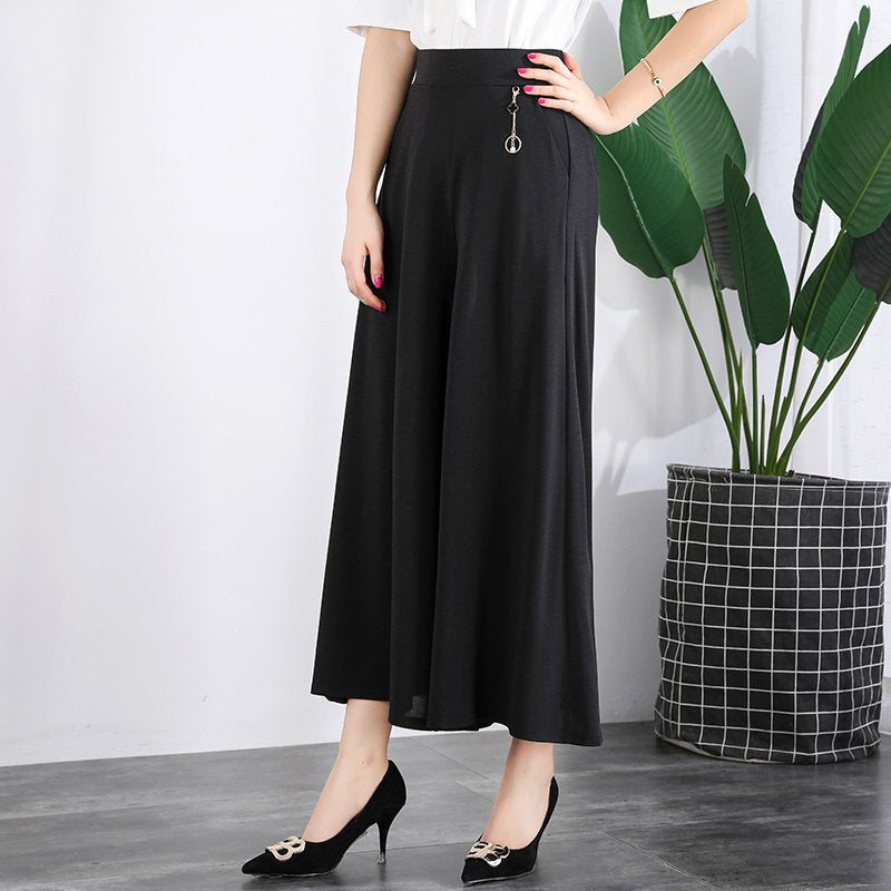 👖🌿【M-5XL】2025 Nowe damskie letnie szerokie nogawki Ice Silk Cropped Pants-3918409