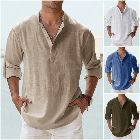 👕🌴👕 【S-5XL】Męska koszula z długim rękawem wykonana z bawełny i lnu.--3976553