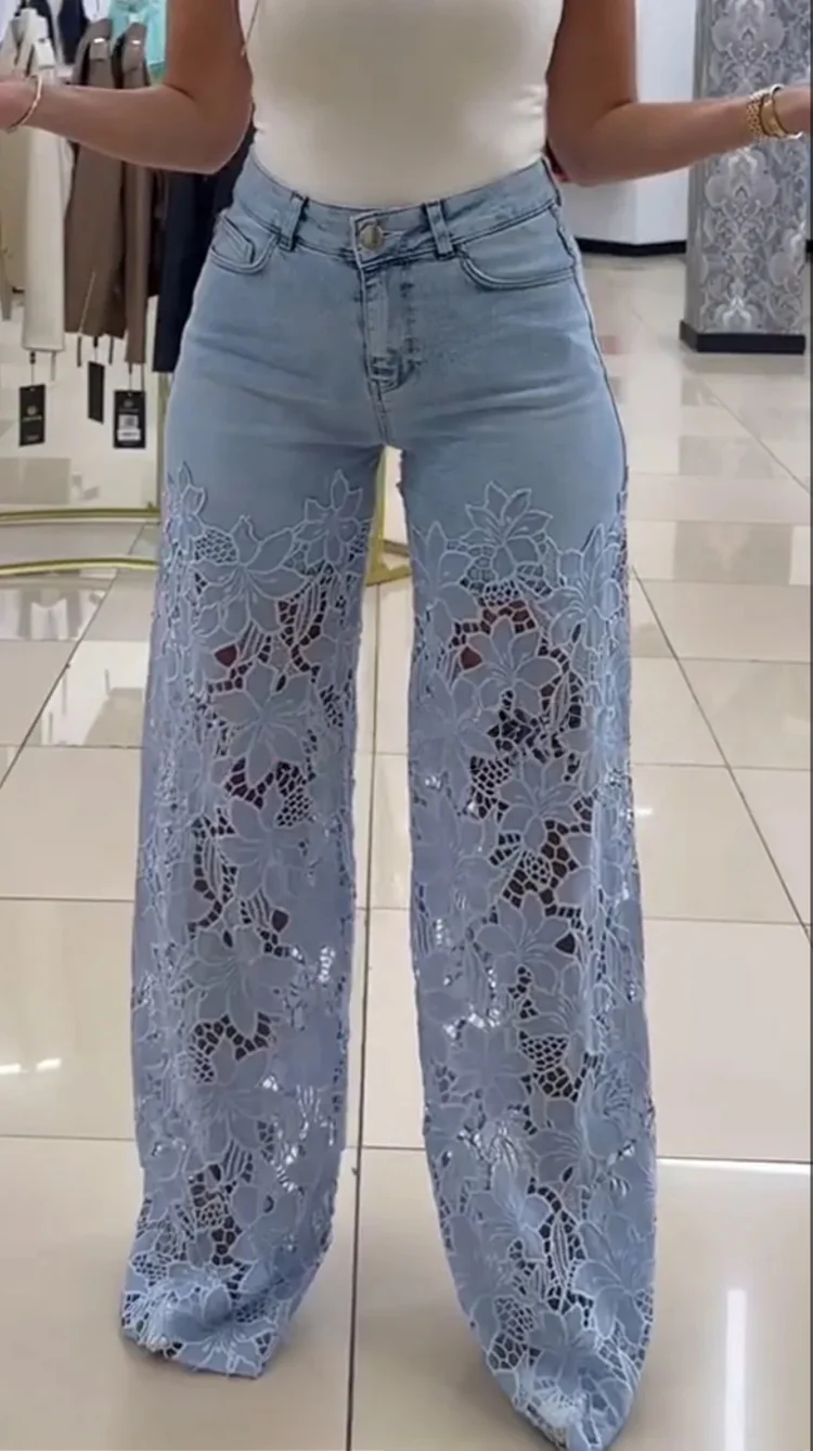 💥Promocja 💥【50KG-110KG】👖 Nowoczesne jeansy z koronkowymi łatkami