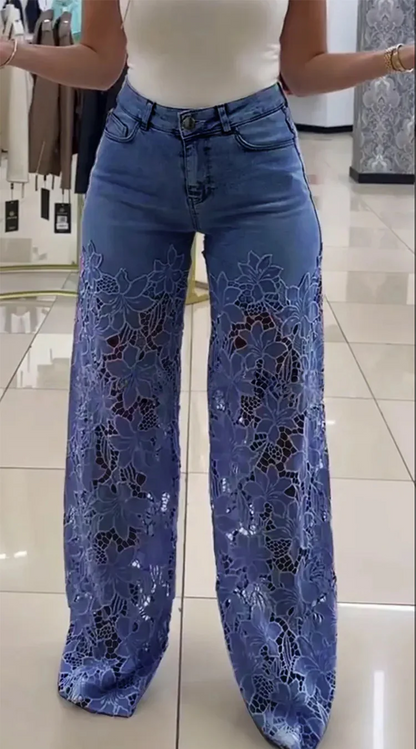 💥Promocja 💥【50KG-110KG】👖 Nowoczesne jeansy z koronkowymi łatkami